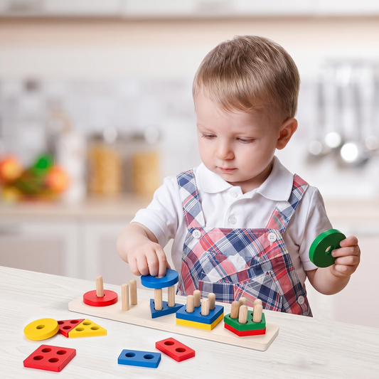 Wooden Shape Sorter - Geometric Stacking Educational Toy