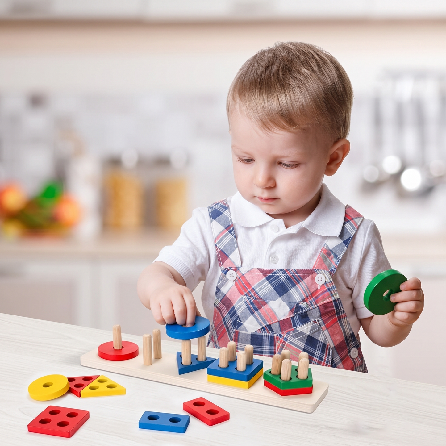 Wooden Shape Sorter - Geometric Stacking Educational Toy