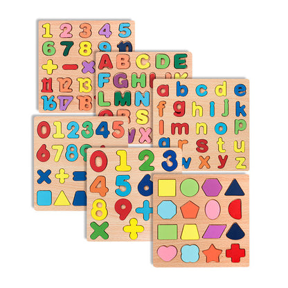 Wooden Educational Puzzle Board Set - Letters, Numbers & Shapes