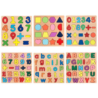 Wooden Educational Puzzle Board Set - Letters, Numbers & Shapes